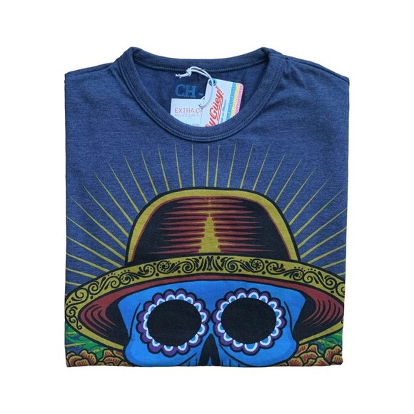 Sugar Skull Printed Cotton T-Shirt | Small | Blue - Picture 9 of 15